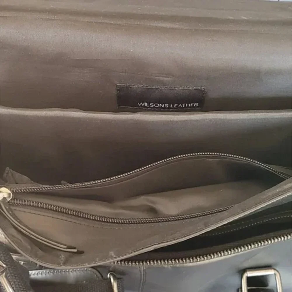 NWT Wilson Leather Real Leather Top Rod Briefcase Laptop Leather Bag Black